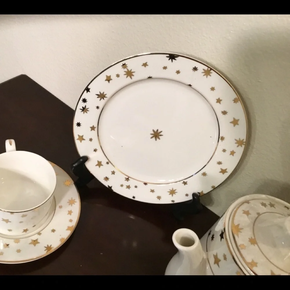 GALAXY FINE PORCELAIN CHINA BY SAKURA 14 KARAT TEA SET FOR 8 - Picture 6 of 11